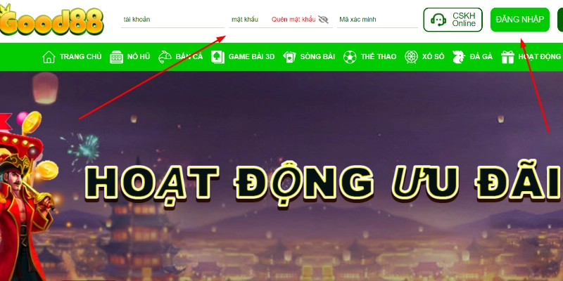 Đằng nhập cổng game bằng đường link website chính thức